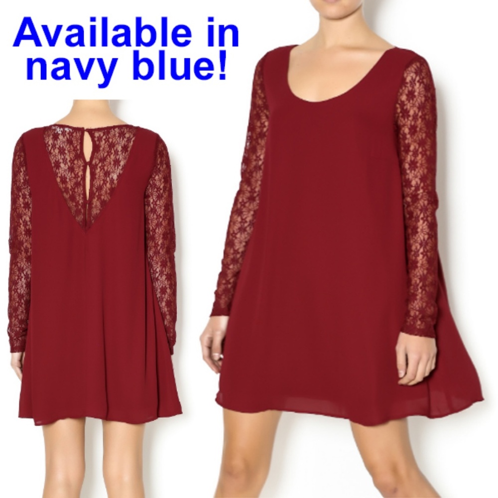 Altar’d State Lace long sleeve Dress Navy Medium